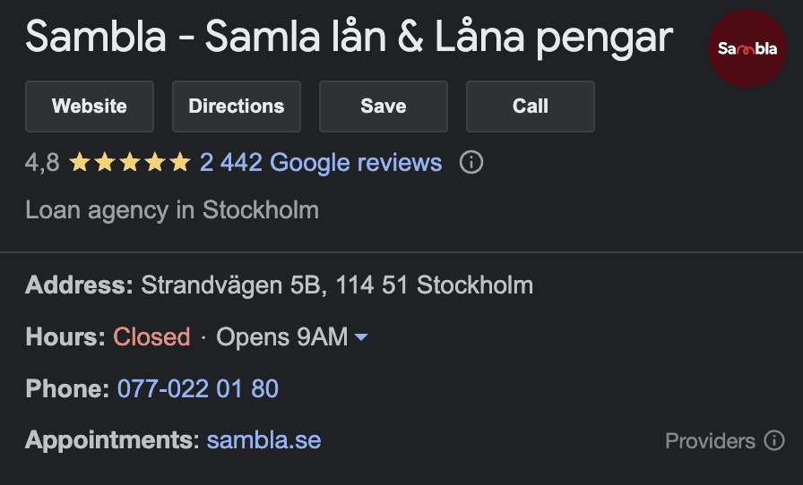 Sambla Omdöme från Google.se