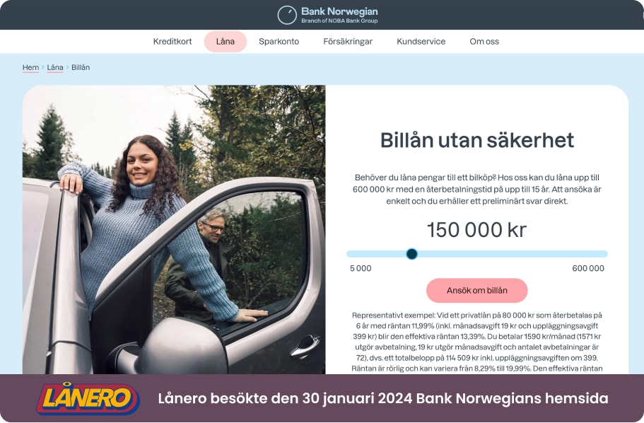 Billån hos Bank Norwegian