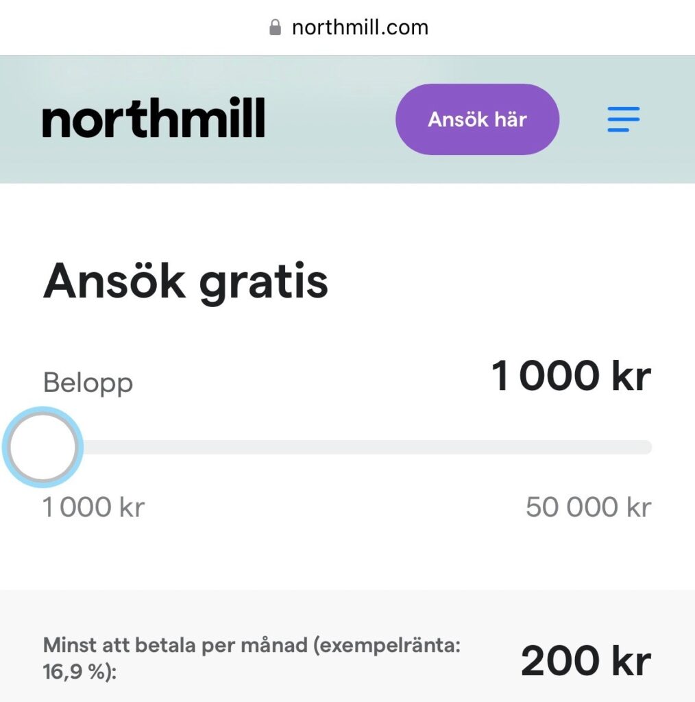 Låna 1 000 kronor snabbt hos Northmill
