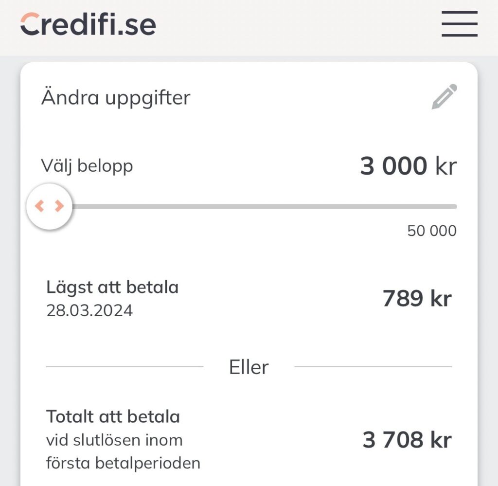 Låna 3 000 kronor hos Credifi