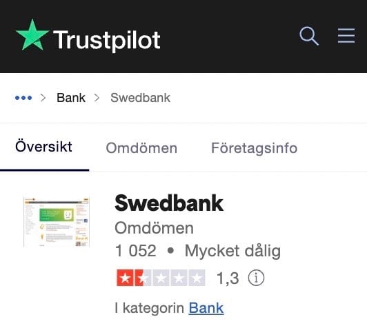 Swedbank hos Trustpilot