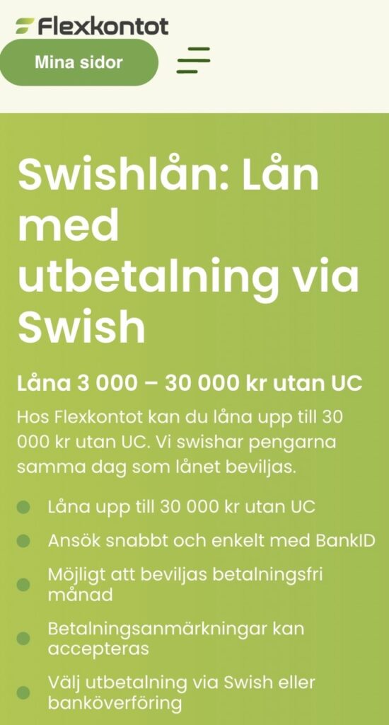 Swish lån hos Flexkontot