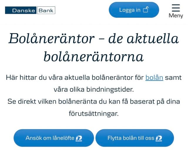 Danske Bank Bolåneräntor