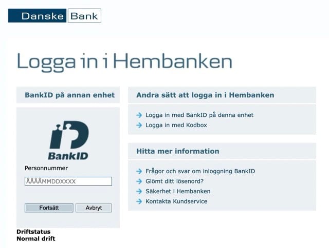 Logga in på Dankse Bank med BankID