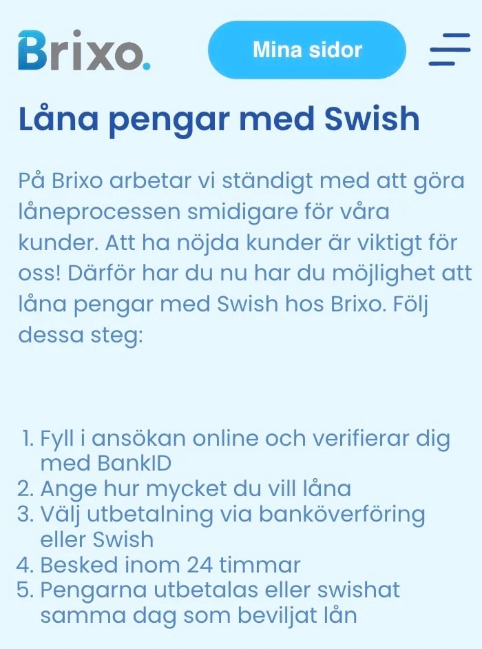 Ansöka lån med Swish hos Brixo