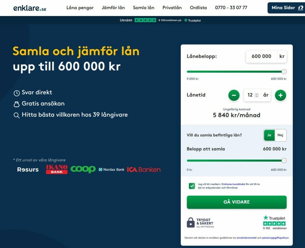 Enklare erbjuder samlingslån med utbetalning till SEB.