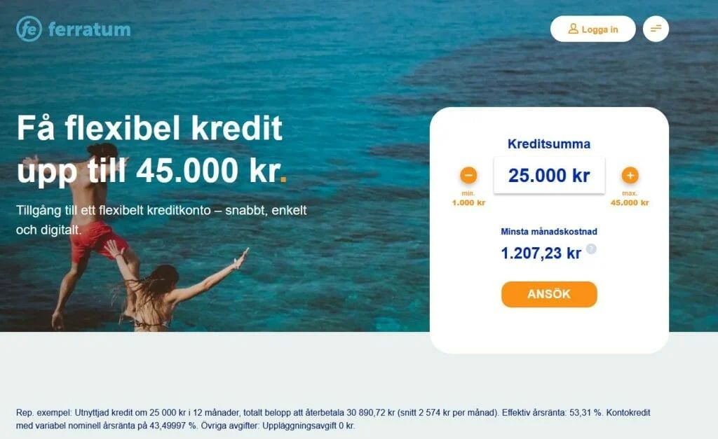 Ferratum erbjuder upp till 45 000 kr i lån med sjukersättning.