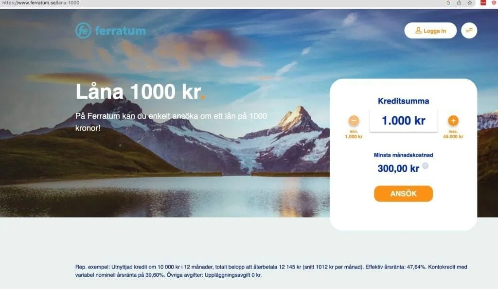 Låna 1000 kr med Ferratum