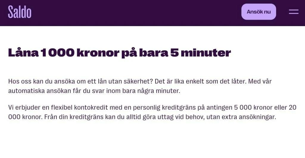 Låna 1000 kr snabbt Saldo