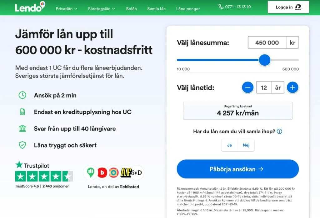 Låna 450 000 kr hos Lendo