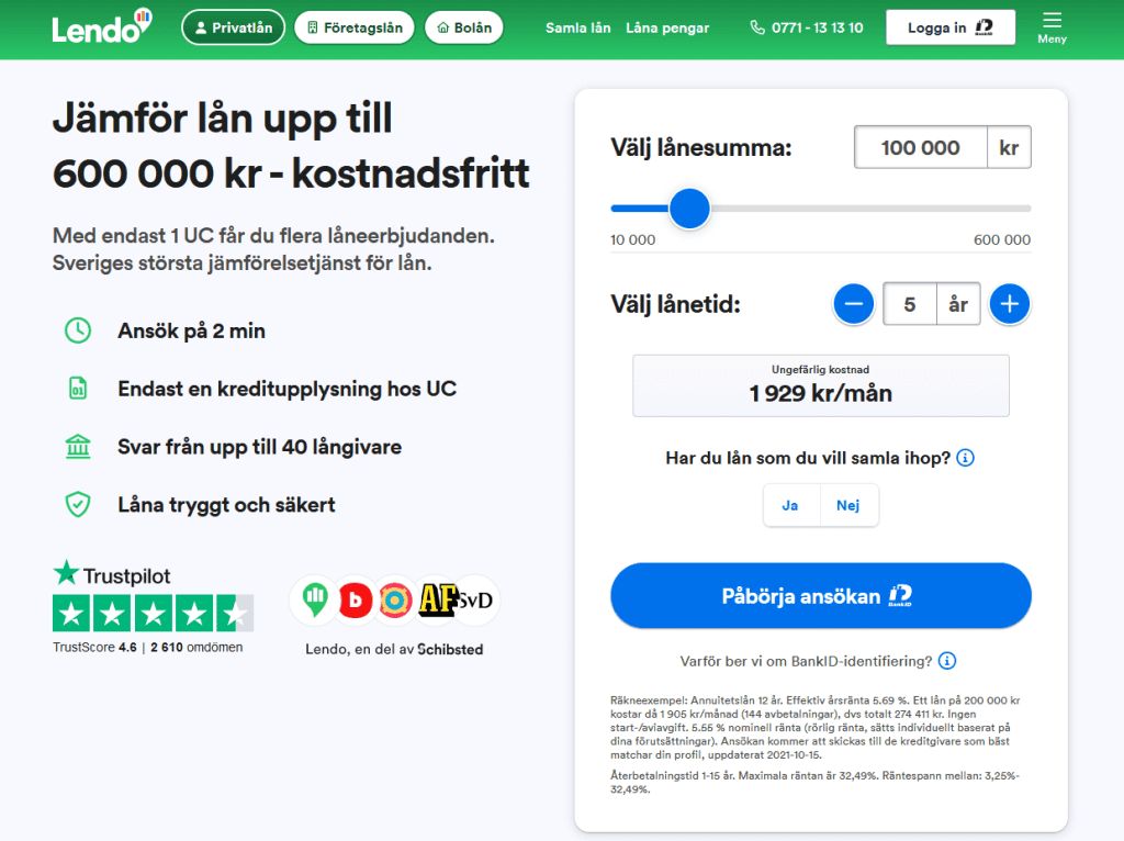 Lendo låter dig låna 100 000 kr utan för många förfrågningar hos UC.