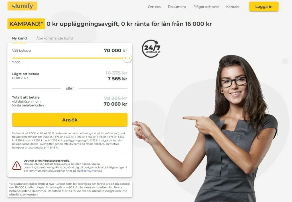 Gratis sms lån: Lumify erbjuder räntefria lån till nya kunder.