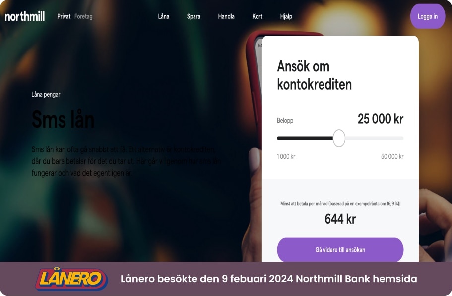 SMS-lån utan inkomst hos Northmill Bank