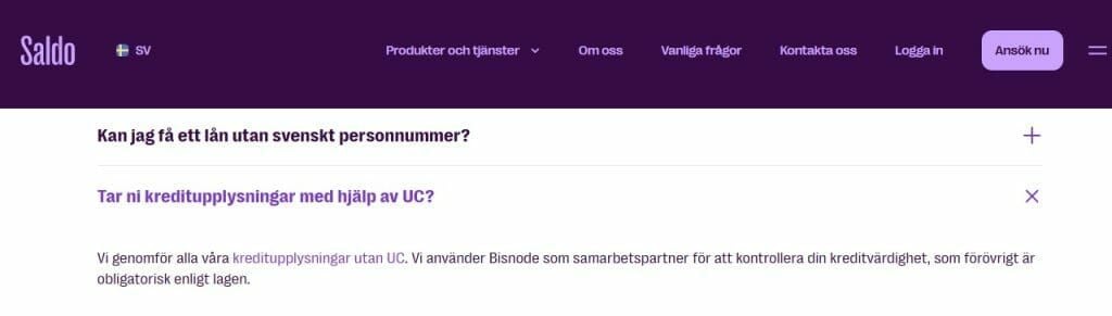 Flexibla lån utan UC: Saldo erbjuder lån med Bisnode istället för UC.