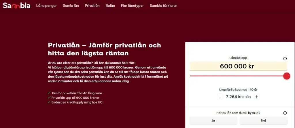 Sambla erbjuder privatlån för de som är 18 år.