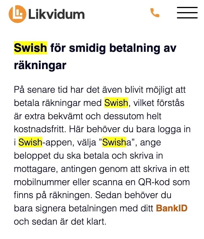 Swish lån hos Likvidum
