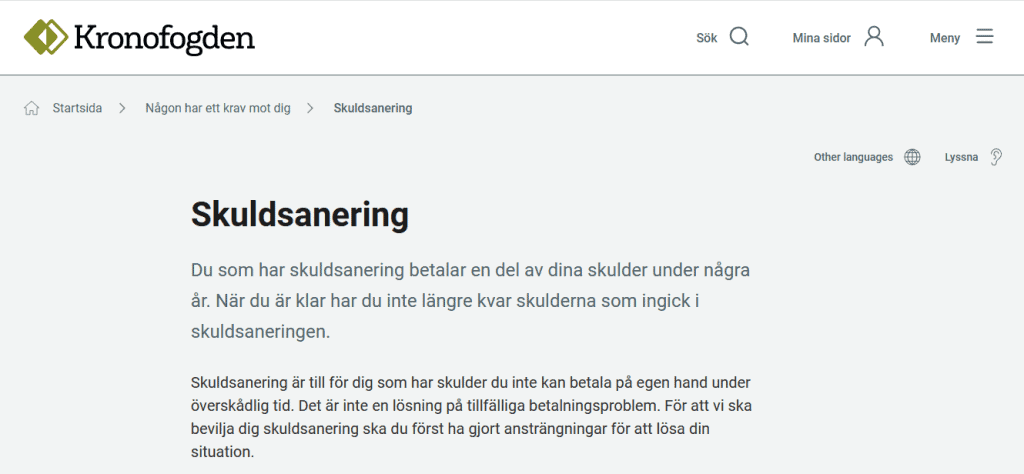 Lån med skulder: Kronofogdens skuldsanering.