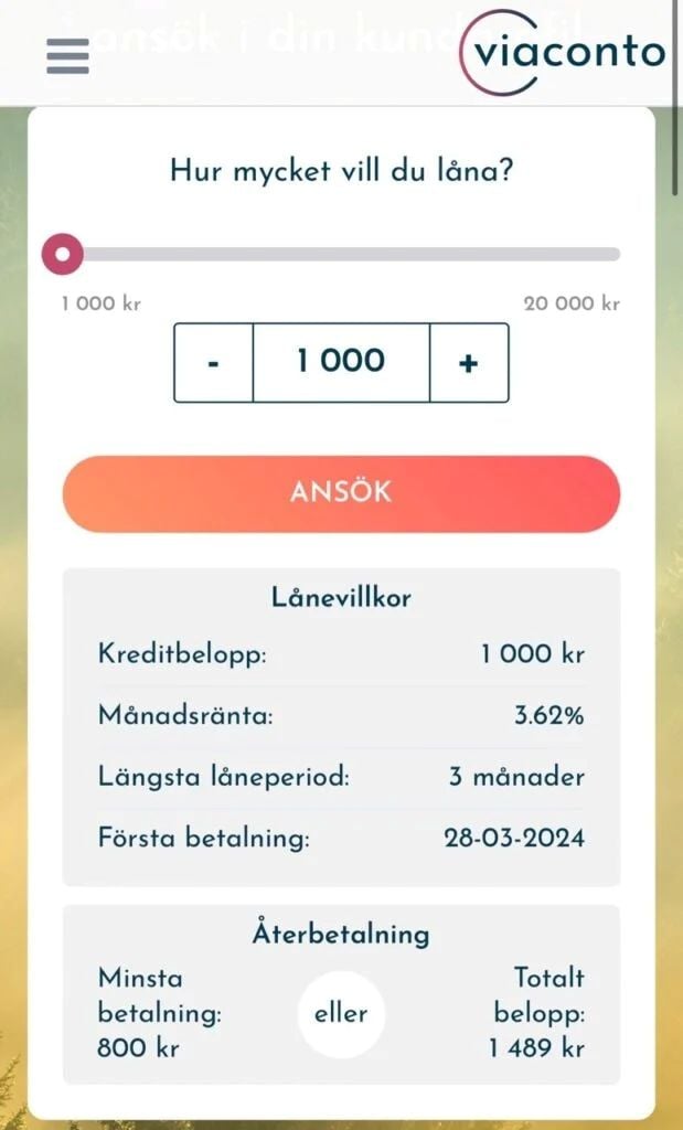 sms lån 1000 kr hos Viaconto