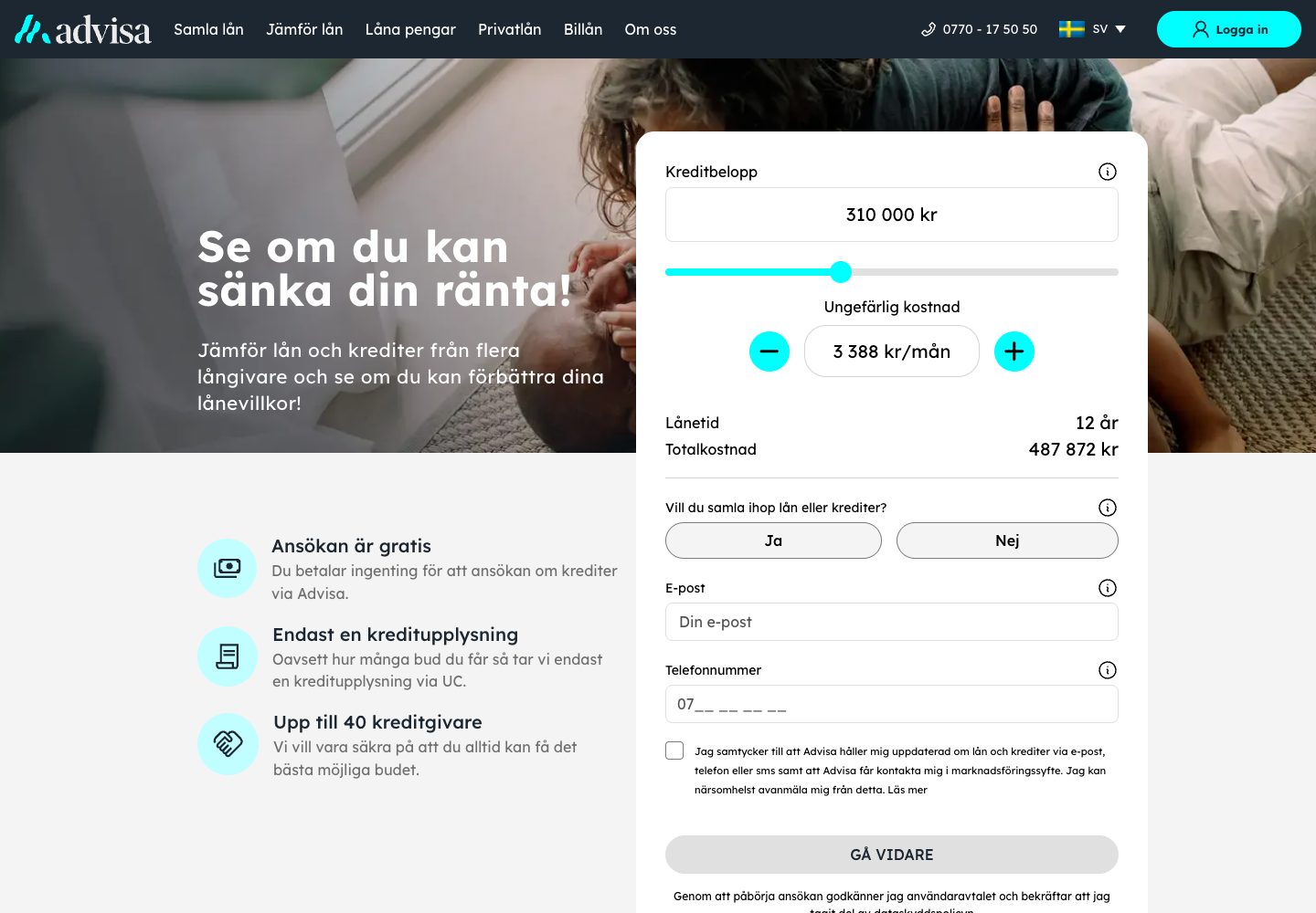 Advisa – webbplatsen den 9 september 2026