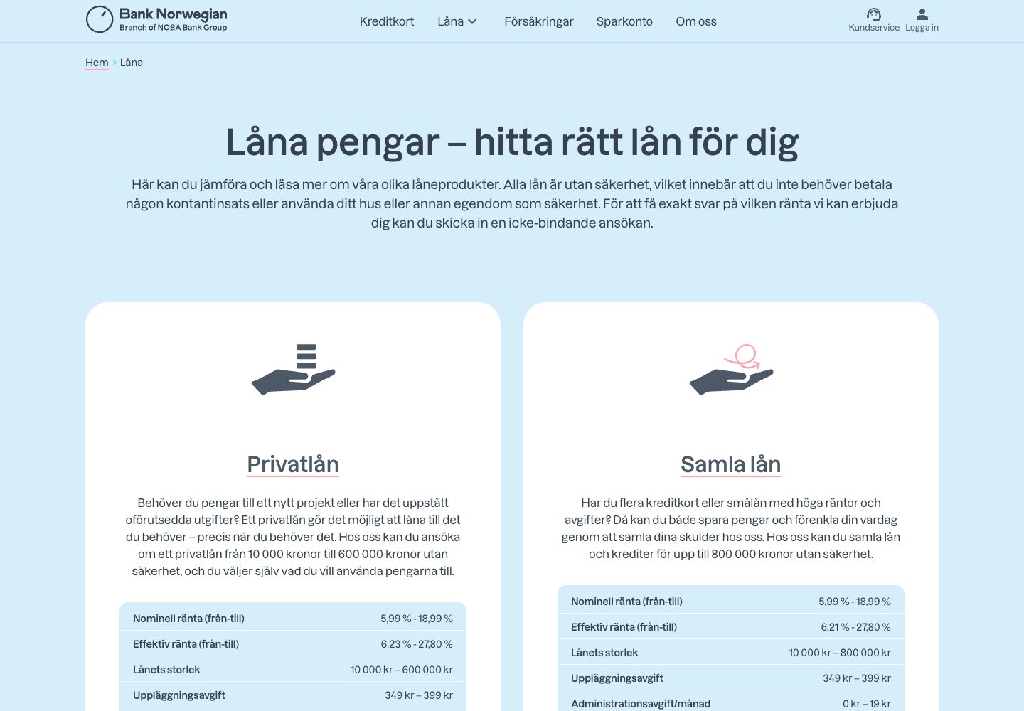 Bank Norwegian – webbplatsen den 9 september 2026