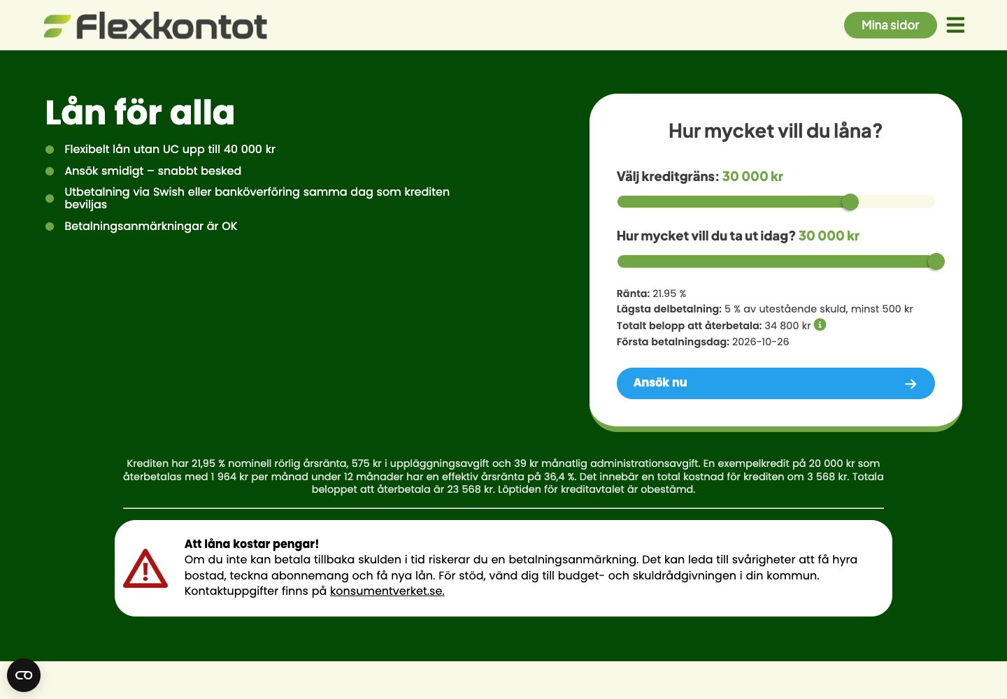 Flexkontot – webbplatsen den 9 september 2026