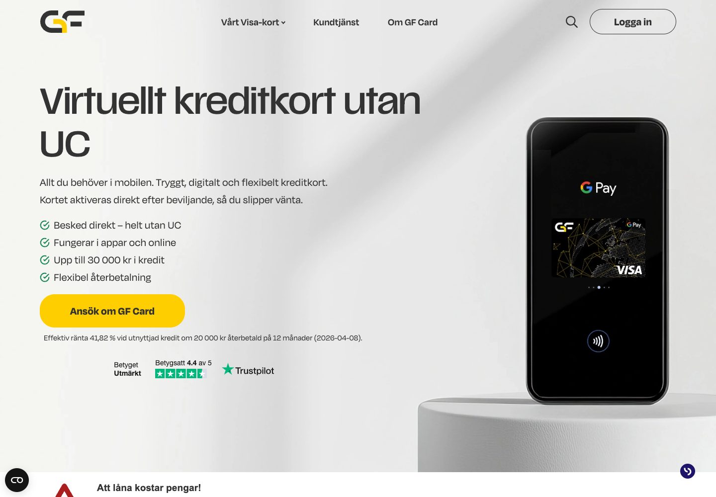 GF Card (tidigare GF Money) – webbplatsen den 9 september 2026