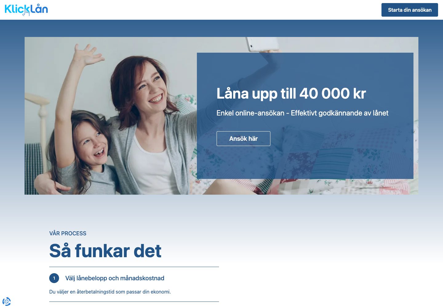 KlickLån – webbplatsen den 9 september 2026