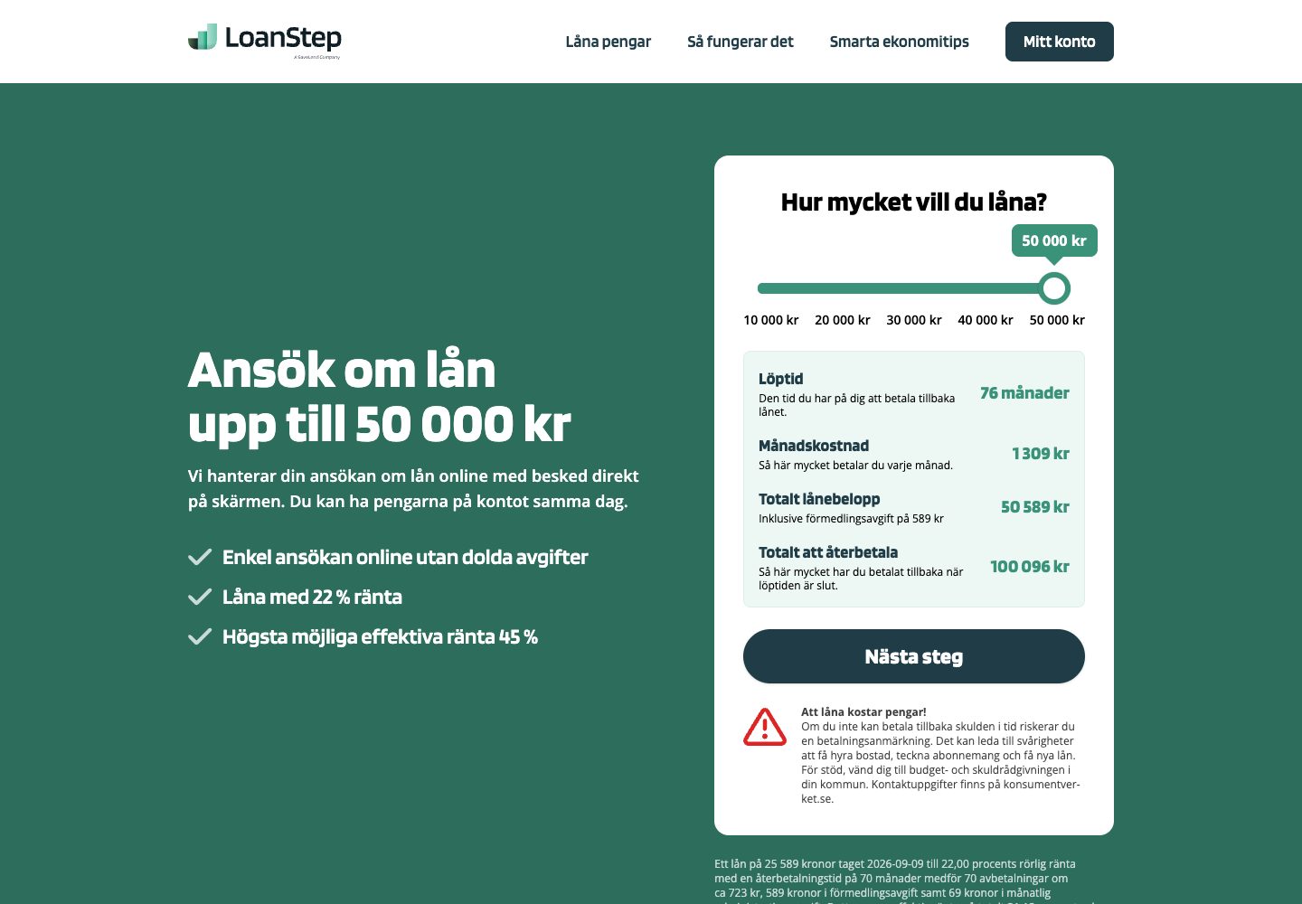 Loanstep – webbplatsen den 9 september 2026